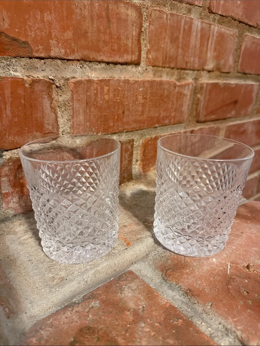 Vintage Classic Clear Cut Glass Rocks Glass Tumblers - Pair
